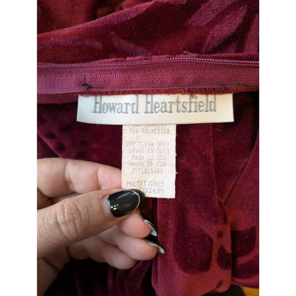 Howard Hartsfield Maxi Dress M Red Velvet Floral 90s Halter Mock Neck Slit - Picture 6 of 10